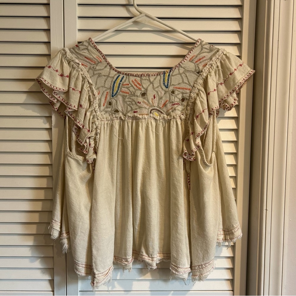 Free People cropped blouse top embroidered XS